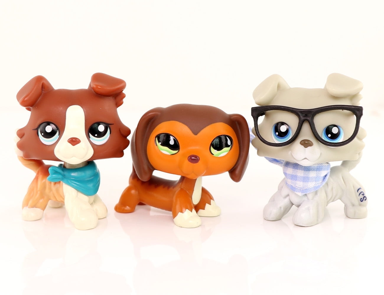 3lot LPS Dog Red Collie 1542 Orange Dachshund 675 Grey Collie #363 with Bandana Glasses Cute Figure Bobble Head Collectable lps Toys