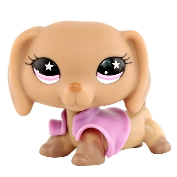 Mini lps shop Dachshund Dog #932 Pink Star Eyes Brown Wiener Dog with Jacket Cute Kids Collectable Toy