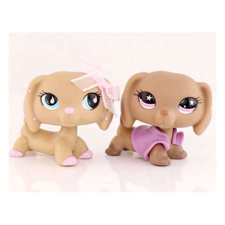 2lot Mini lps shop Dachshund Dog #909 #932 Cute Dog with Bow Jacket Accessories for lps Collection Kids Girl Gift