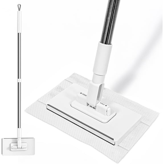 Mini mop with 39-inch handle - zero contact gap dust cleaner & lockable head without hand support, disposable lazy mop for dry and wet use, suitable for kitchen bathroom toilet corners windows walls