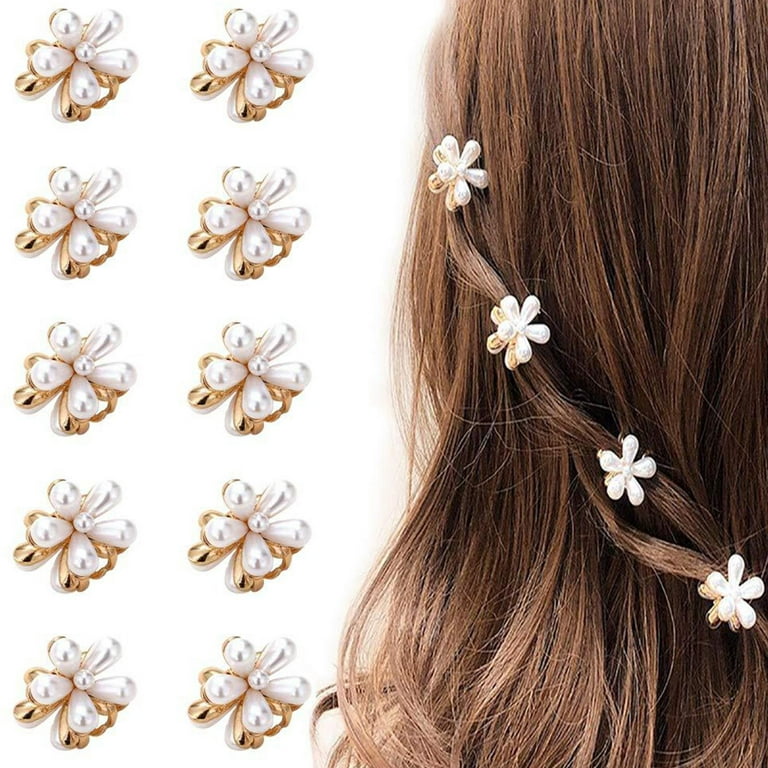 Mini pasadores de pelo de perlas para mujeres y niñas, 10 clips de pelo de  perlas artificiales dulces, clips de flores para fiestas, bodas 