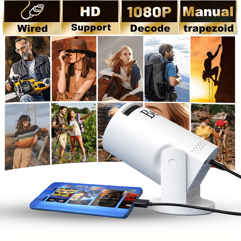 Mini projector, with wired screen sync 4K 1080P portable projector 180° rotation. 17-130" screen video projector. Compatible with smartphones, laptops, PC.(Q5)