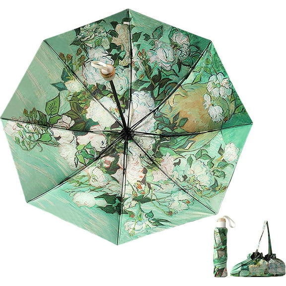 Mini rain and shine folding umbrella travel portable umbrella small with storage bag UV protection windproof