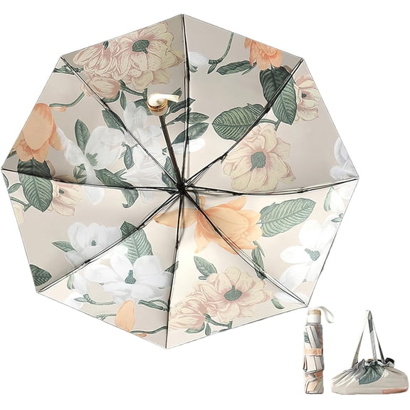 Mini rain and shine folding umbrella travel portable umbrella small with storage bag UV protection windproof