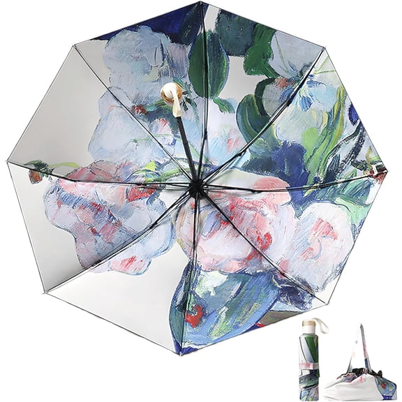 Mini rain and shine folding umbrella travel portable umbrella small with storage bag UV protection windproof