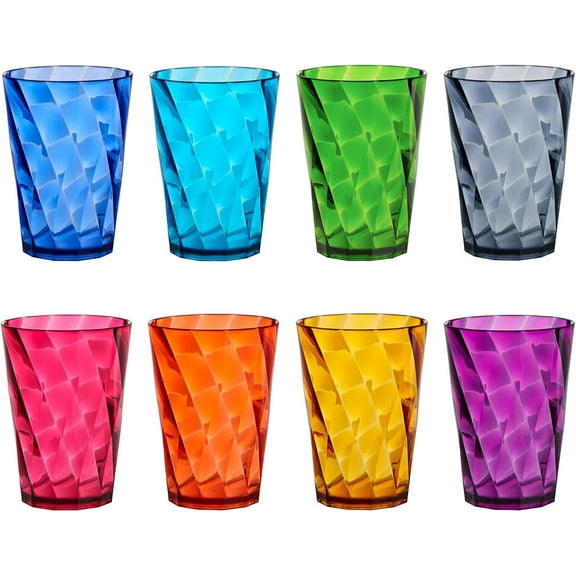 Mini reusable plastic drinking cups (8-pack), juice cups, jewel tones | BPA-free, dishwasher safe (top rack).