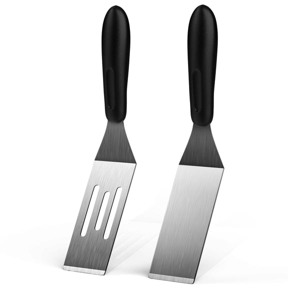 Metal spatulas for kitchen, 2 piece mini serving spatula set, stainless steel small spatula for desserts, baking, flipping eggs, lasagna, pancakes, silver