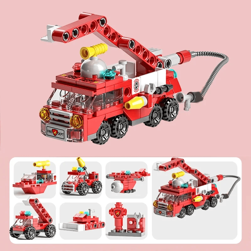 Mini size 6 In 1 Building Blocks DIY Police Car Fire Truck Castle Model ...