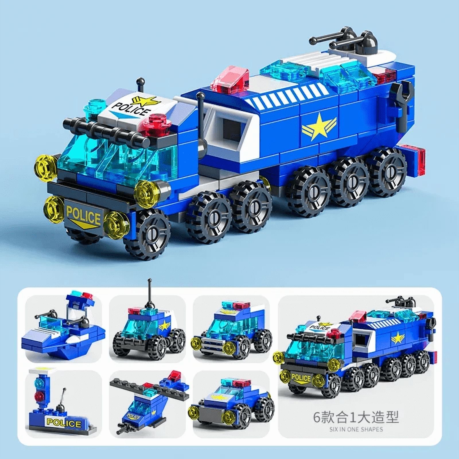 Mini size 6 In 1 Building Blocks DIY Police Car Fire Truck Castle Model ...