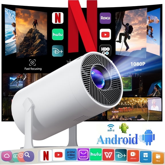 Mini smart Projector, Supporting 4K And WiFi6 + Bluetooth 5.3 Functions, Equipped with  11 System, native Resolution Of 1080P, Suitable for IOS//TV Stick/USB/Laptop And Other Devices.