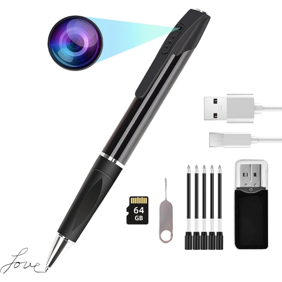 Mini spy Camera Pen Hidden HD1080p 64GB Memory Micro Body Cameras Button camaras espias ocultas no WiFi Needed Tiny Cam Secret with Video Recording Nanny for Home Security