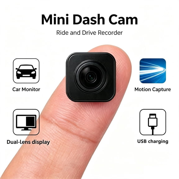 Mini square security camera, 2K high-definition indoor vehicle monitoring small camera with Night Vision, Motion Detection, Remote Live View & Loop Recording for Home, Car & Office