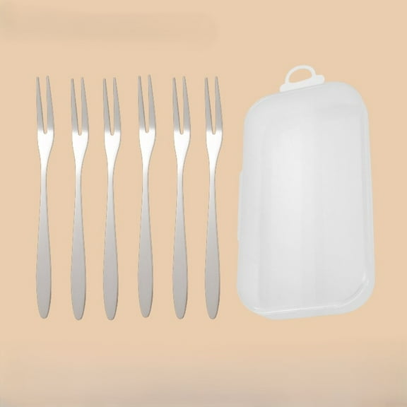 Mini stainless steel fruit fork set with wooden handle, daily tableware and utensil organizer, compact storage box included, perfect for home, picnic, or party use