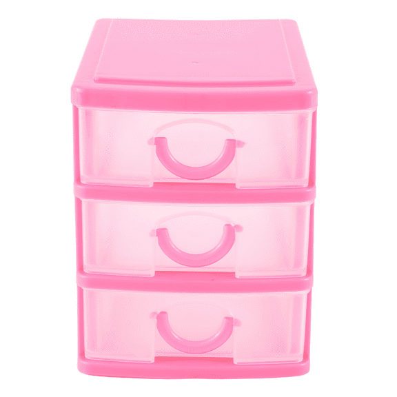 Mini translucent Drawer type plastic Storage Boxrose red 3 Layers