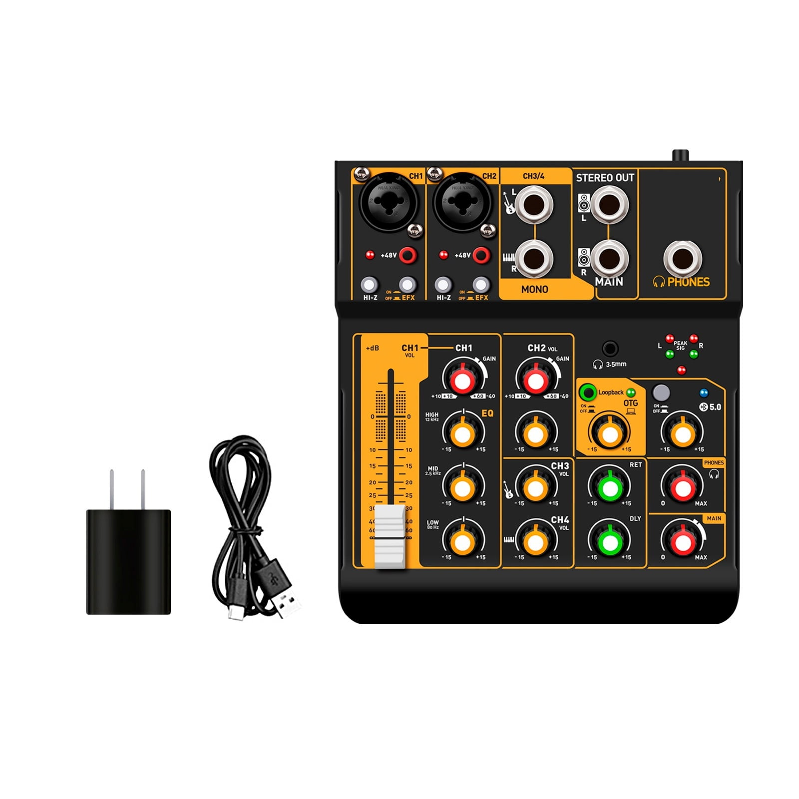Mini4 Mixer Interface DJ Console Bluetooth 5.0 OTG Reverb 48V Sound Card for Live Broadcast