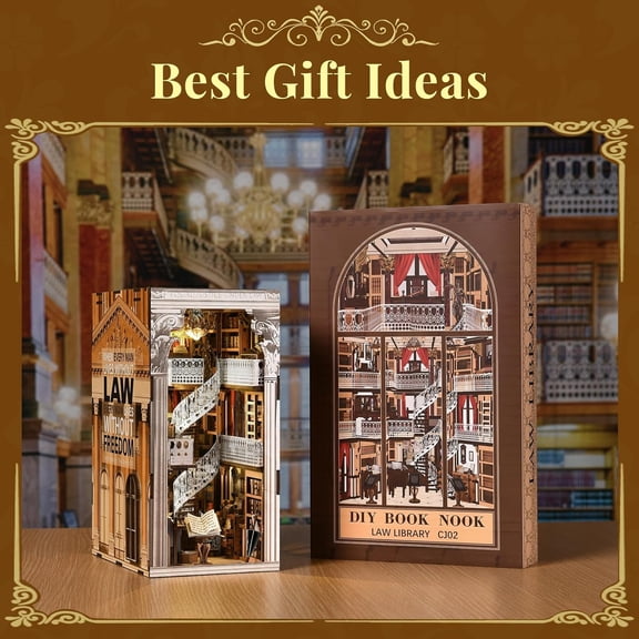 MiniCity Book Nook Kit,  Dollhouse Booknook, Book Nook Miniature Kit for Bookshelf Insert Decor Crafts for Adults Teen Halloween, 3D Wooden Puzzle with Led Light (Law Library)