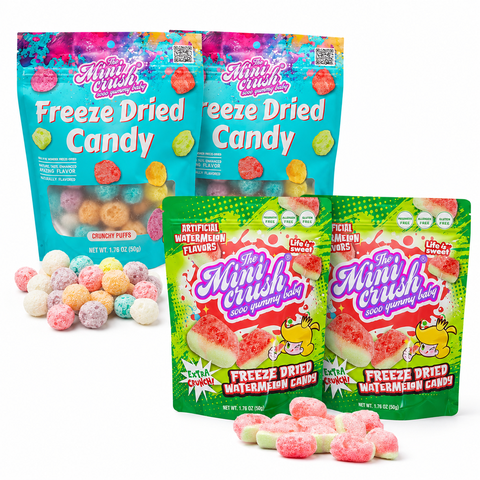 MiniCrush Freeze Dried Mini Puffs & Watermelon, Halloween Party Candy, 4 Bags, 7.04 oz