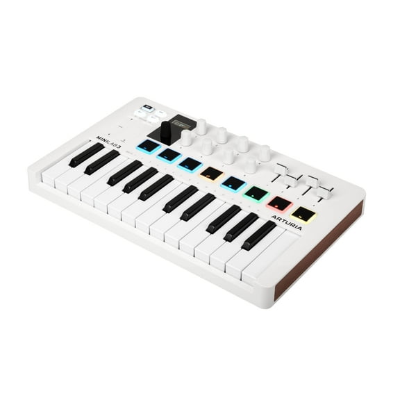 MiniLab 3 Music Production Controller, 25-Note Keyboard with 8 RGB Drum Pads, USB-C Connectivity, Includes Analog Lab V & Ableton Lite, White