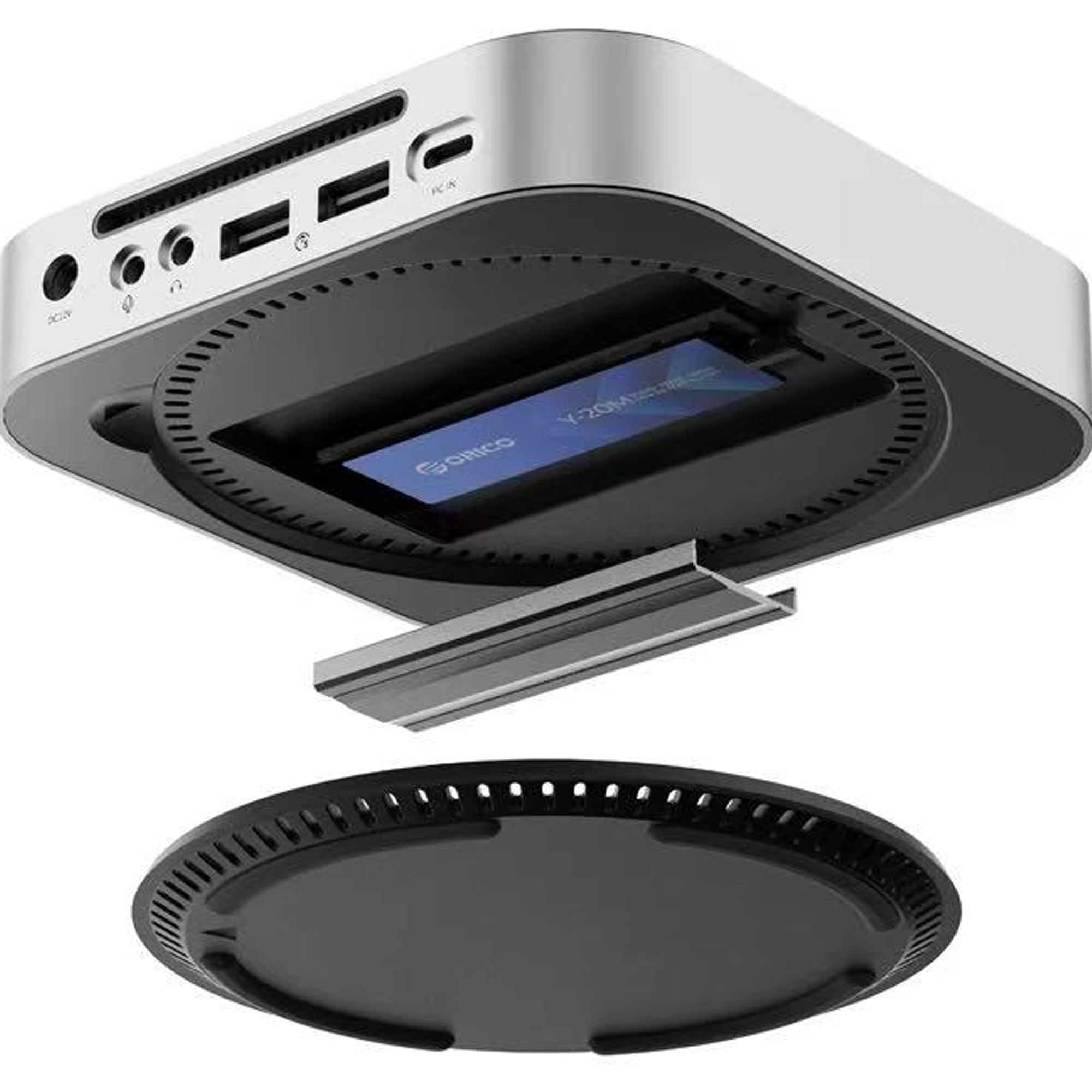 MiniLink 10Gbps Hub for Mac Mini M4, 7-in-1 Aluminum Docking Station with Dual NVMe M.2 SSD Slots, 10Gbps USB-A Ports, 4.0 SD/TF Card Readers