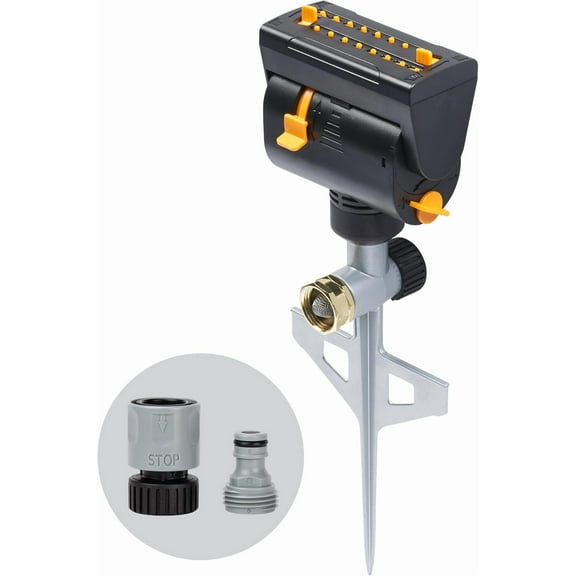 MiniMax Turbo Oscillating Sprinkler on Step Spike, 4000 Sq. Ft., 4-Way Adjustable, Quick Connect Bundle, Yellow