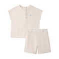 thumbnail image 1 of MiniMoi 2 Piece Kids "Set The Sail" 100% Cotton Embroidered Shorts Set, 5 Years, Sea Salt, 1 of 6