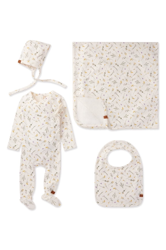 4 Piece Baby Girls "Pretty Petals" Rayon Blend Pointelle Footie Set, 6 Months, Winter White