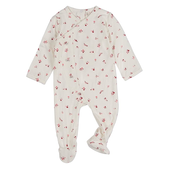 MiniMoi Baby Girls "Blissful Blossoms" Crossover Neckline Footie, 6 Months, Pink Multi
