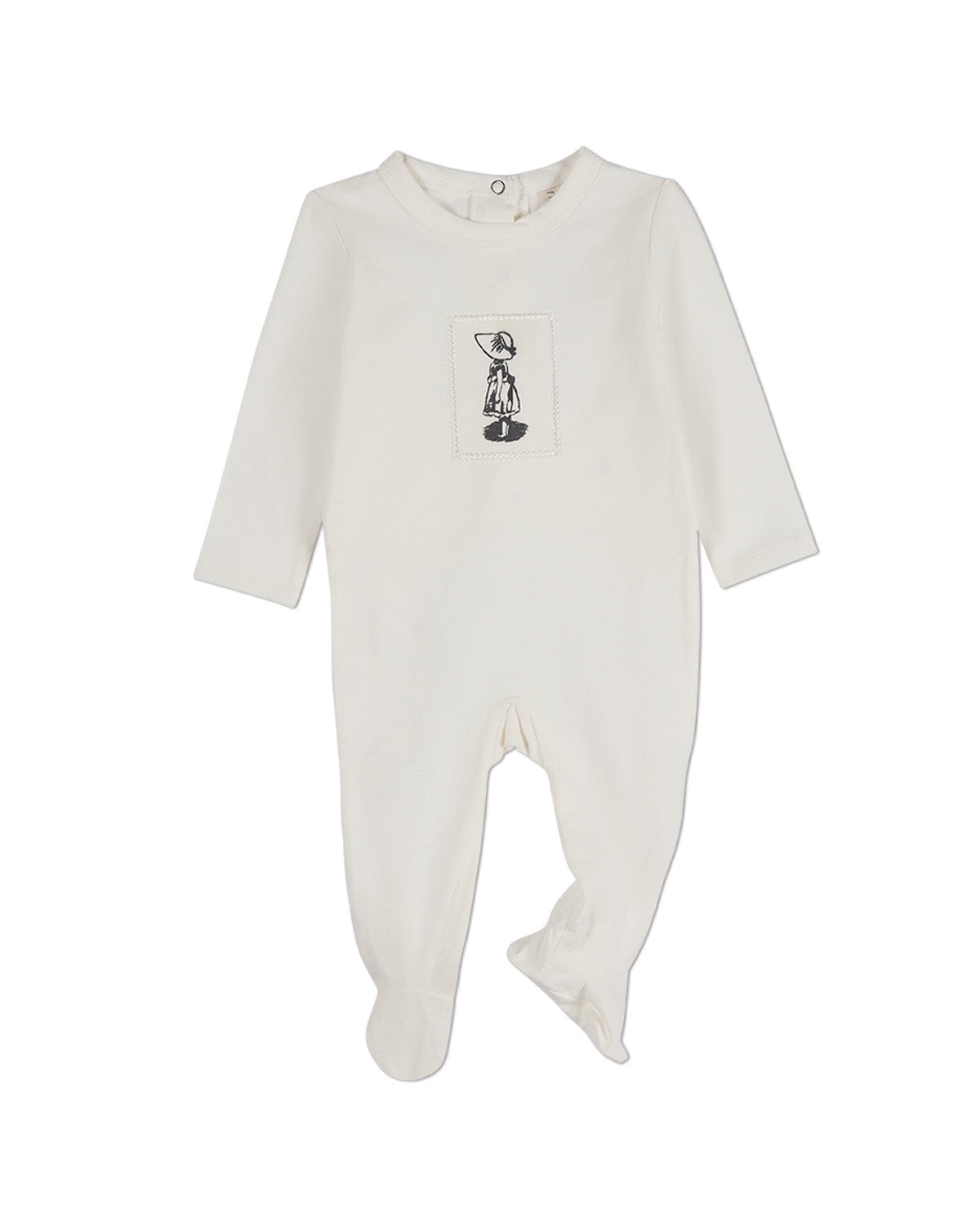 MiniMoi Baby Girls "The Little Girl And Her Sun Bonnet" Cotton Rich Footie, 9 Months, Ivory Mist