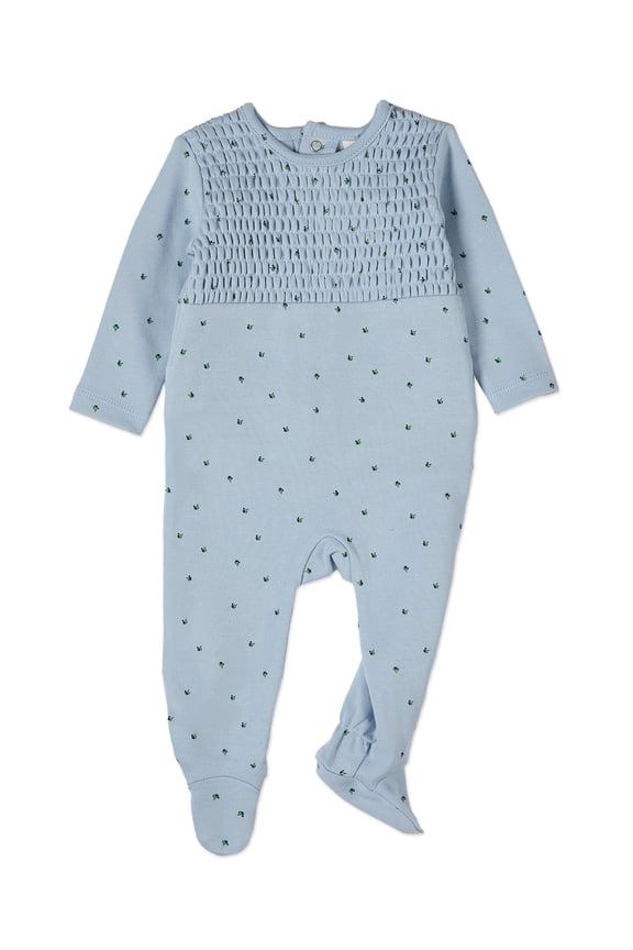 Baby and Toddler Boys "Blueberries" Smocked 100% Cotton Footie, 12 Months, Blue