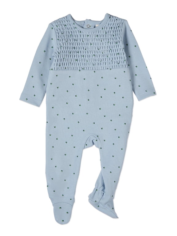Baby and Toddler Boys "Blueberries" Smocked 100% Cotton Footie, 9 Months, Blue