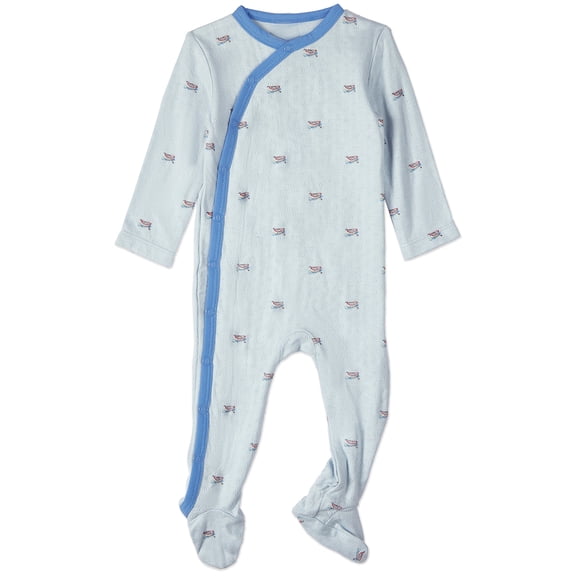 MiniMoi Baby and Toddler Boys "Row Your Boat Gently" Rayon Blend Pointelle Footie, 12 Months, Blue