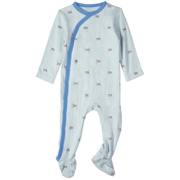 MiniMoi Baby and Toddler Boys "Row Your Boat Gently" Rayon Blend Pointelle Footie, 12 Months, Blue