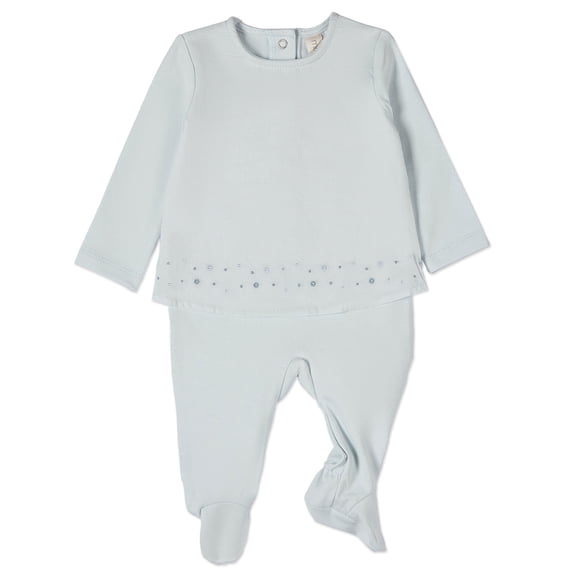 MiniMoi Baby and Toddler Boys "Small Dots" Cotton Rich Double Layer Footie, 6 Months, Cloud Blue