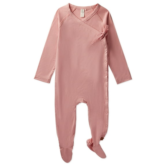 MiniMoi Baby and Toddler Crossover-Neckline Stretch Modal Footie, 12 Months, Latte