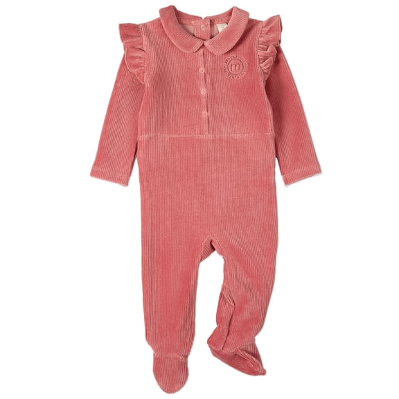MiniMoi Baby and Toddler Girls "MiniMoi Sport" Cotton Rich Corduroy Ruffled Footie, 9 Months, Old Rose