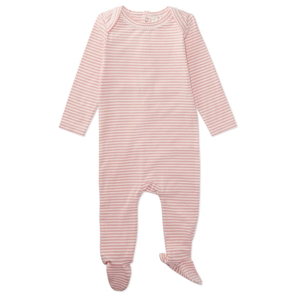 MiniMoi Baby and Toddler Striped Cotton/Modal Shoulder-Flap Footie, 12 Months, Ice Blue