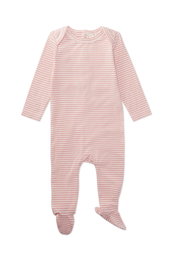 Baby and Toddler Striped Cotton/Modal Shoulder-Flap Footie, 9 Months, Rose