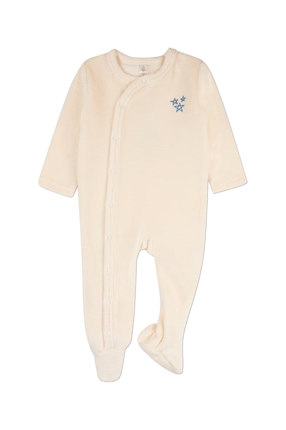 Baby Boys "Star Cluster" Cotton-Rich Mini-Ribbed Velour Footie, 3 Months, Ivory