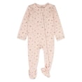 thumbnail image 1 of MiniMoi Baby "Tiny Leaves" Rayon-Blend Front-Zip Footie, 6 Months, Barely Pink, 1 of 6