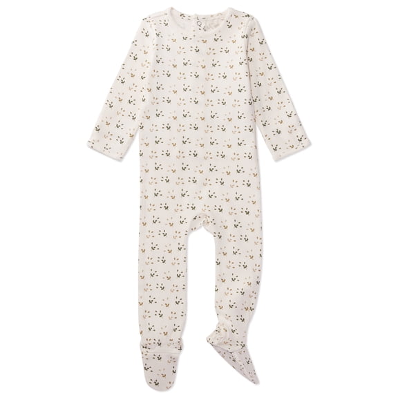 MiniMoi Unisex Baby and Toddler "Tossed Leaf" Ribbed 100% Cotton Footie, 18 Months, Winter White