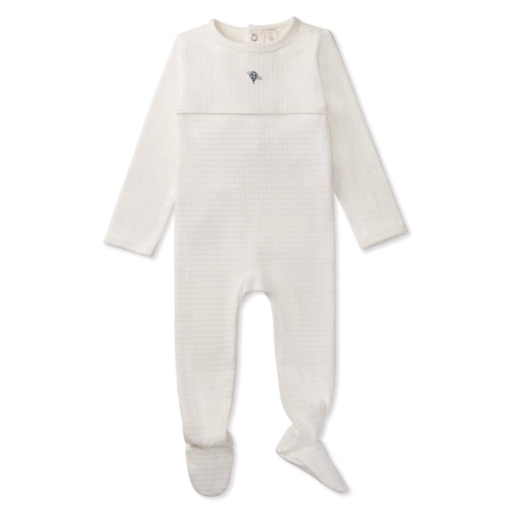 MiniMoi Waffle Footie with Embroidered Hot Air Balloon, 18 Months, Winter White
