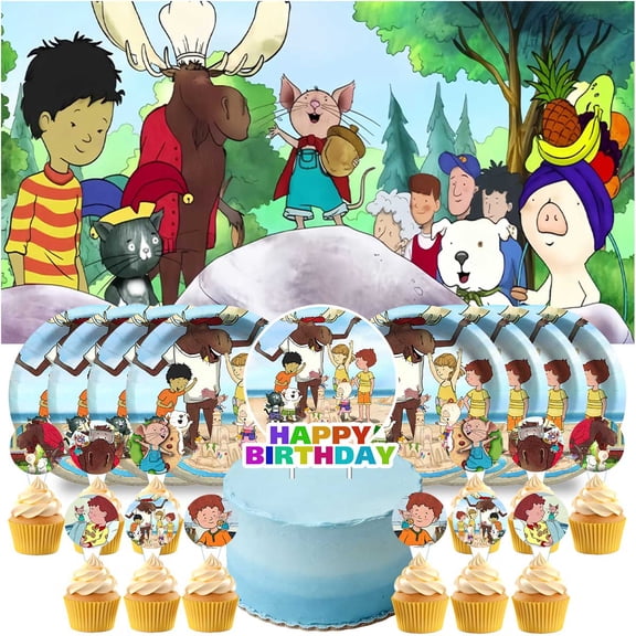 MiniMouseCookie Birthday Party Decor Set - 5x2.3ft Backdrop Banner, Paper Plates, Cake Toppers & Fan Decorations