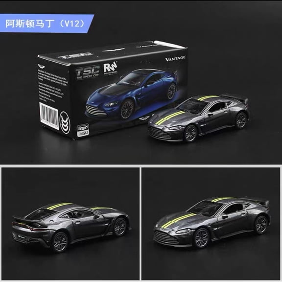 Miniature 1:64 Die-Cast Model Car Aston Martin (V12) with Detailed Decals - Green & Gray Collectible Car Model Toy Gift