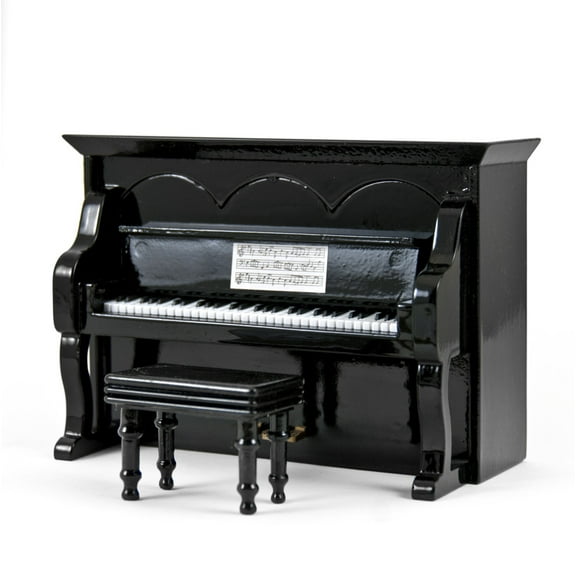 Miniature 18 Note Musical Hi-Gloss Black Upright Piano With Bench - Ail My Loving