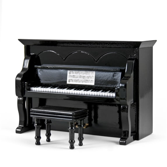 Miniature 18 Note Musical Hi-Gloss Black Upright Piano With Bench - We Are the Champions