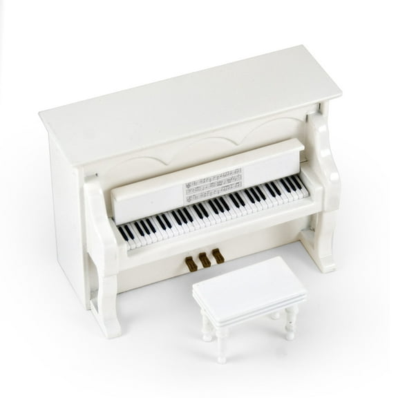 Miniature 18 Note Musical Hi-Gloss White Upright Piano with Bench - Unforgettable