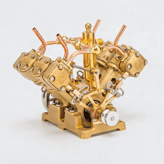Miniature 4 Cylinder Steam Engine Model  V4 Marine Steam Engine for 90150cm Boat Models, Metal Forward & Reverse Engine with Valve Gear (Without Boiler)