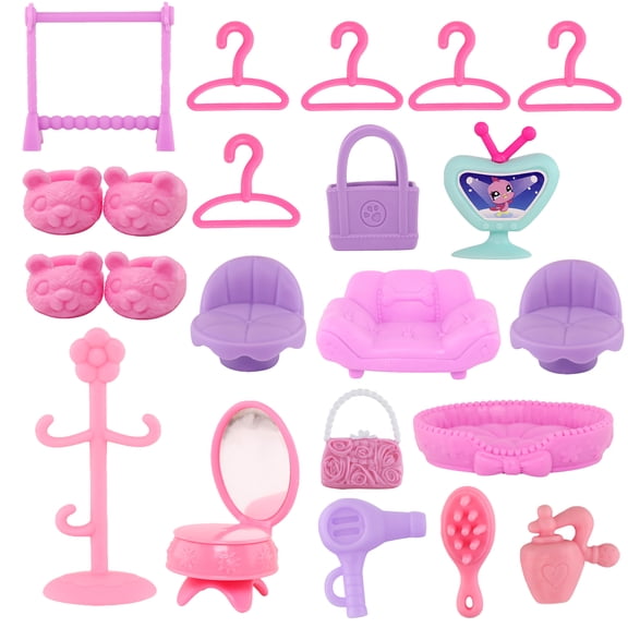 Miniature Accessories Set for Lps Cat Dog Mini Toy Figurines,Include Sofa Chair Make Up Table Clothes Hange Shoes and More