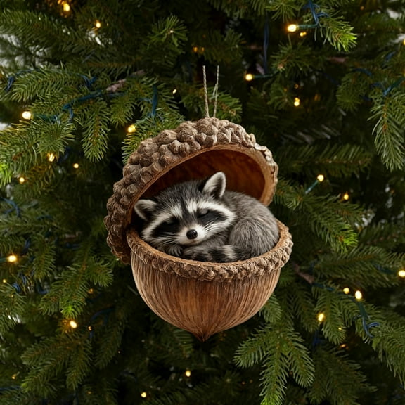 Miniature Acorn Ornaments, Sleeping Animal Inside Acorn Ornaments, Handpainted Resin Forest Animal Christmas Tree Decorations for Xmas, Holiday Home Decor, Unique Gift