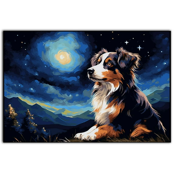 Miniature American Shepherd Canvas Unframed Colofull Inspired bedroom decor - Dog Pet Family Animal Friend Peace Oil Painting Art Print Canvas Wall Décor